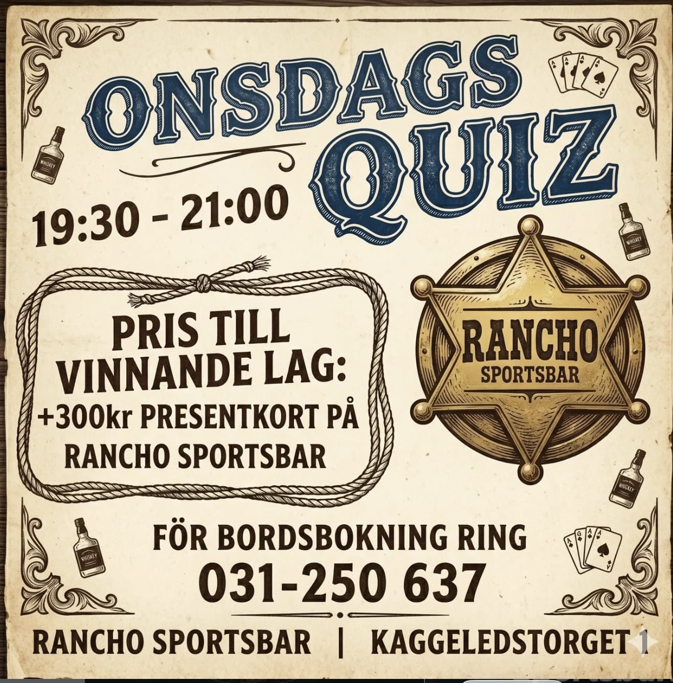 Affisch för Onsdags Quiz på Rancho Sportsbar